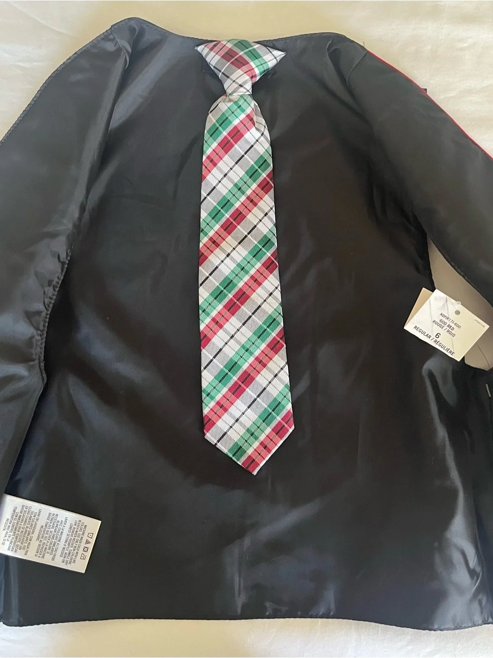 Nautica Red Satin FestiveVest with Plaid Tie and Pocket Square